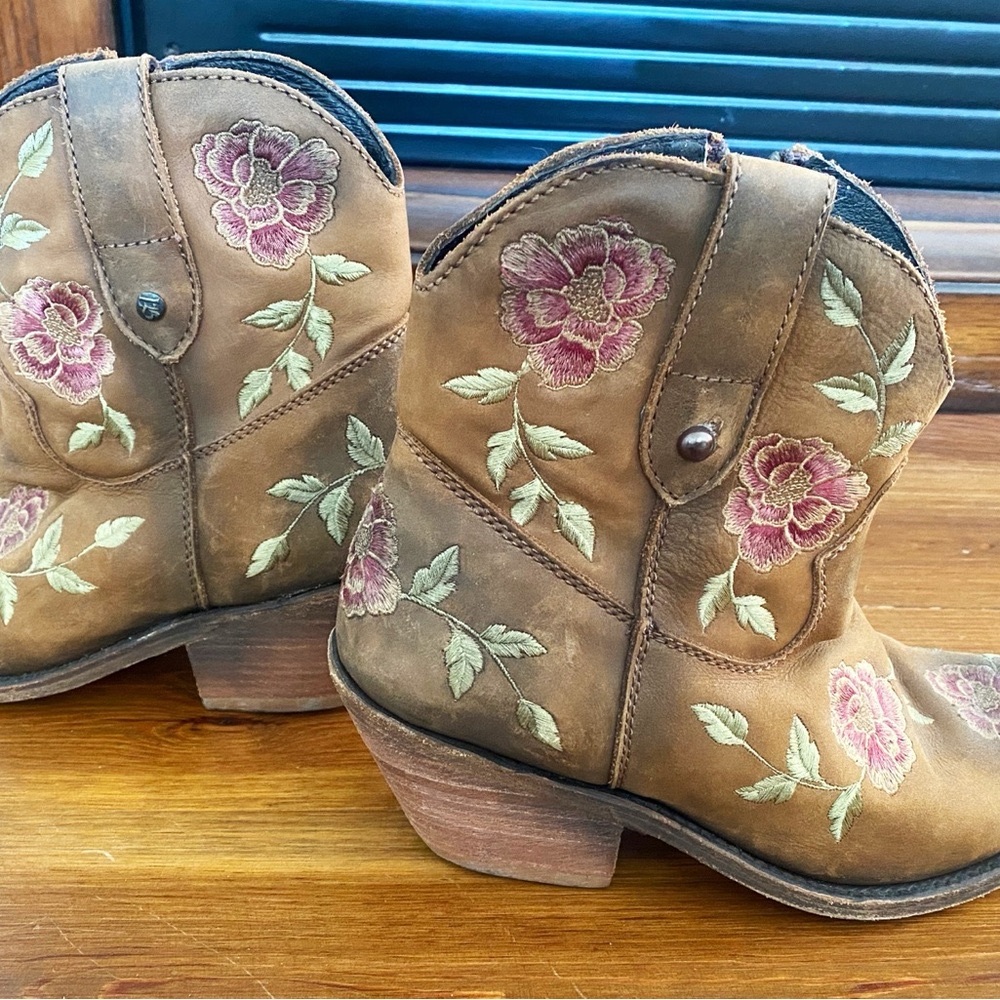 Liberty Brown Ankle Boots with Floral Embroidery